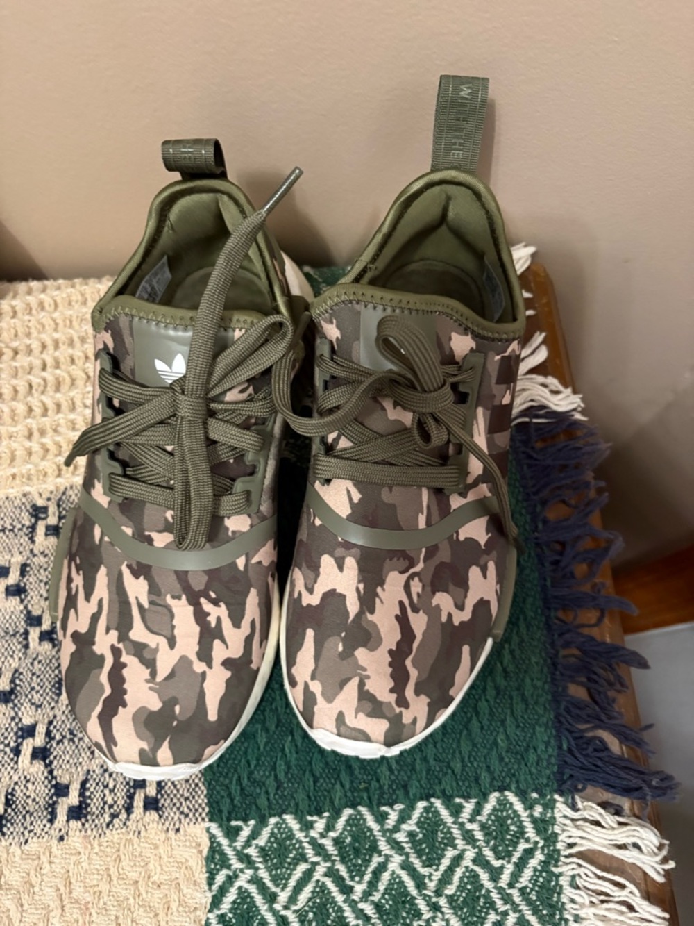 adidas Green and Tan Camouflage Runner Sneakers